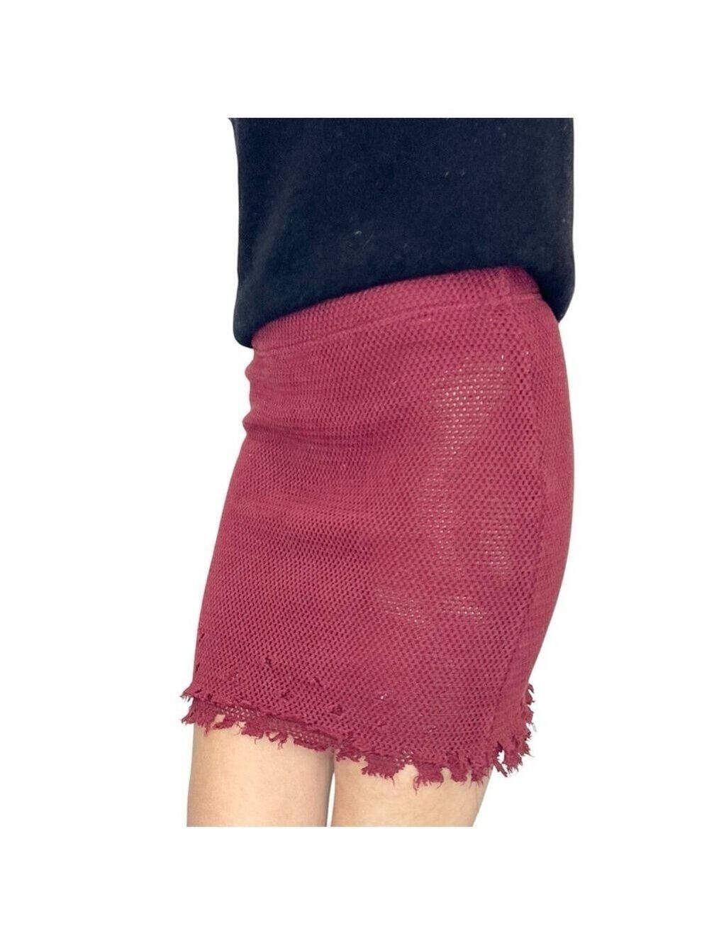 Better Be burgundy mesh destroyed stretchy cotton pull on mini skirt S